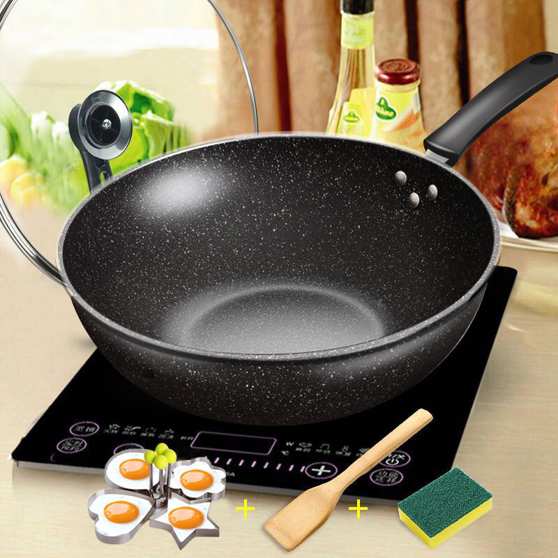 【粘锅包退】麦饭石炒锅不粘锅家用平底锅铁锅无油烟炒菜锅具封面