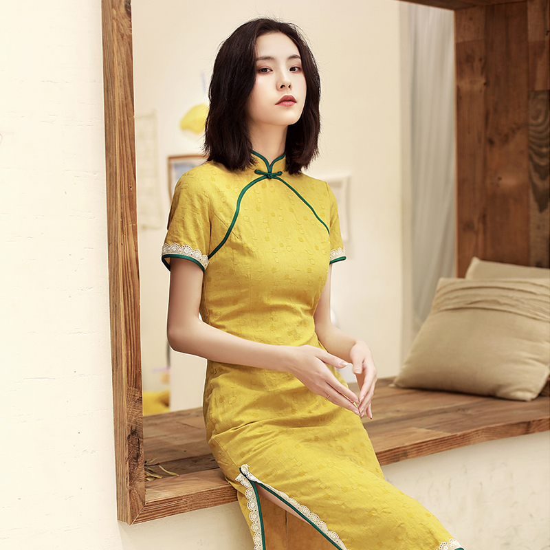 旗袍中长款2019秋季新款棉麻透气改良复古中国风显瘦旗袍裙时尚女 - 封面