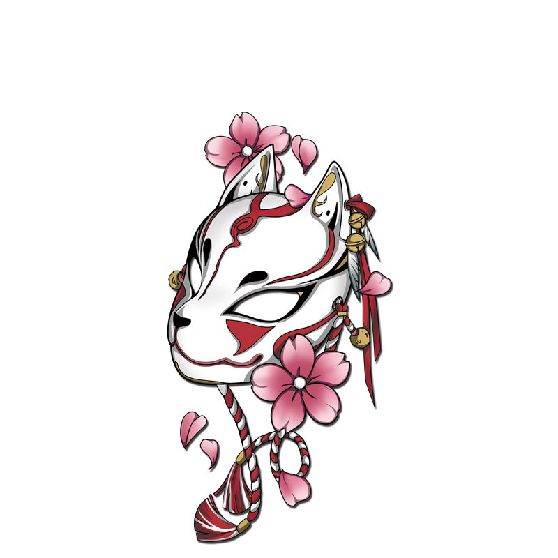 狐狸面具车贴日系和风狐妖樱花贴纸划痕动漫贴电动摩托车汽车装饰