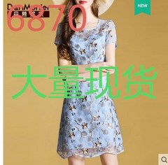 2018夏季装新款女短袖连衣裙子绣花时尚气质名媛淑女显瘦