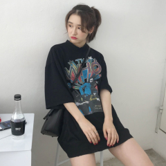 夏装女装2018新款韩版原宿风宽松短袖T恤中长款学生中袖体恤上衣