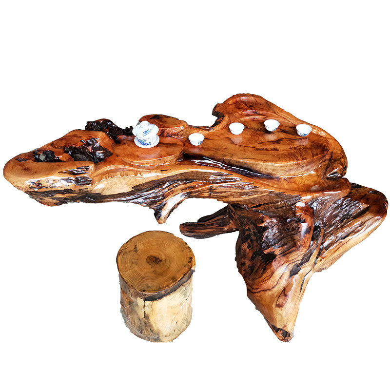 高档实木根雕茶台整体树根香樟木雕大型茶几阳台树桩原木头茶桌椅