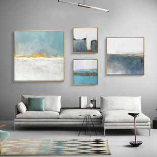 现代简约客厅装饰画北欧艺术抽象油画卧室玄关方形样板房大气壁画