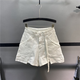 欧货高腰牛仔短裤女2021夏季新款白色休闲显瘦不规V则a字阔腿热裤