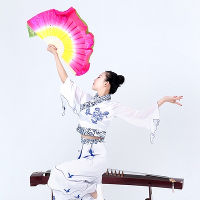 双花双色茉莉面扇舞蹈扇子道具j 跳舞秧歌扇2 子把
