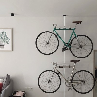 家用天立地柱自行车墙上可折叠平衡展示挂钩固定架免脚撑