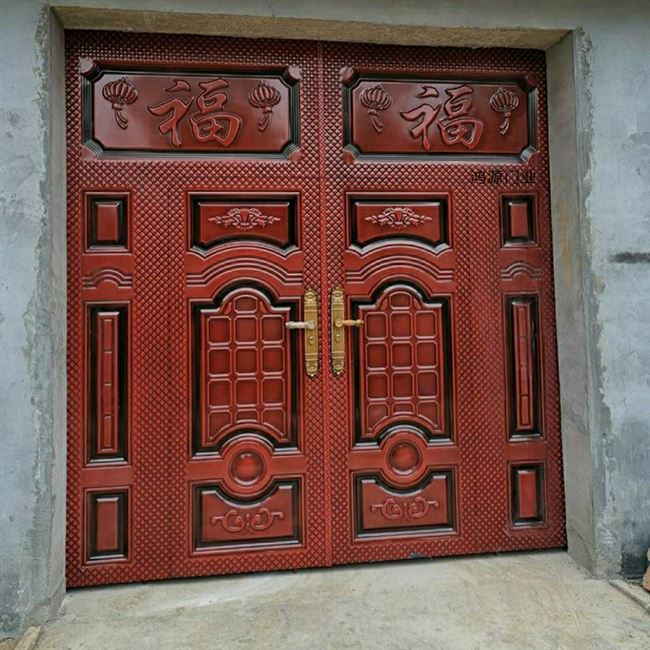 中户大门烤漆农村定村家用双开铁门乡做庭院门双扇u入式围墙大铁