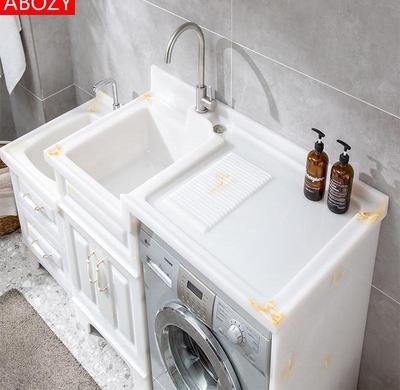 阳台洗手台拖把池一体双台盆洗手b台一体人造玉石洗衣柜高低盆一