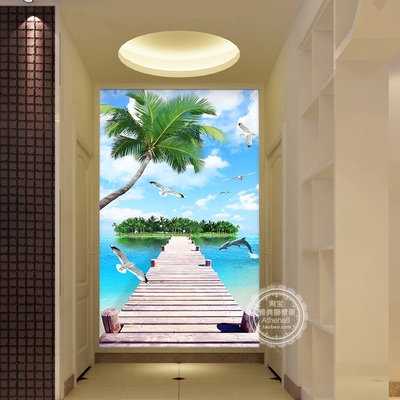 3d5d立体玄关过m道走廊竖版碧海蓝天海景立体背景墙纸壁纸壁画.