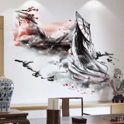 中国风梅花贴纸自粘壁纸3d立体背景墙面k装饰品墙贴画古风墙壁墙