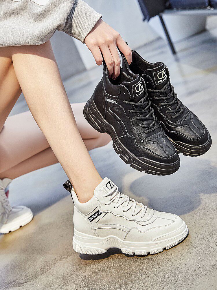 女鞋秋冬a2020新款厚底老爹鞋显脚小马丁靴小白鞋高帮鞋女加绒