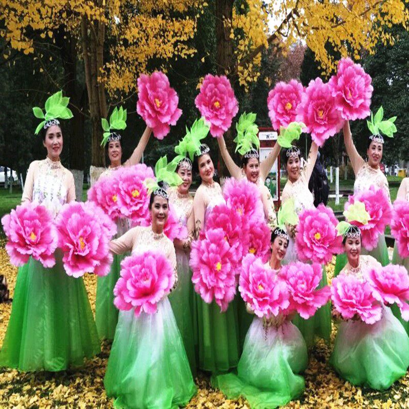 六一表演手上道具演出大红花x儿童节幼儿园跳舞蹈牡丹花假花广场