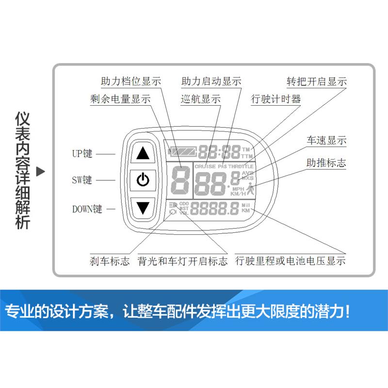 改装车24v/36v/48v助力车里程表助F力档位码表5代pas电动车液晶表