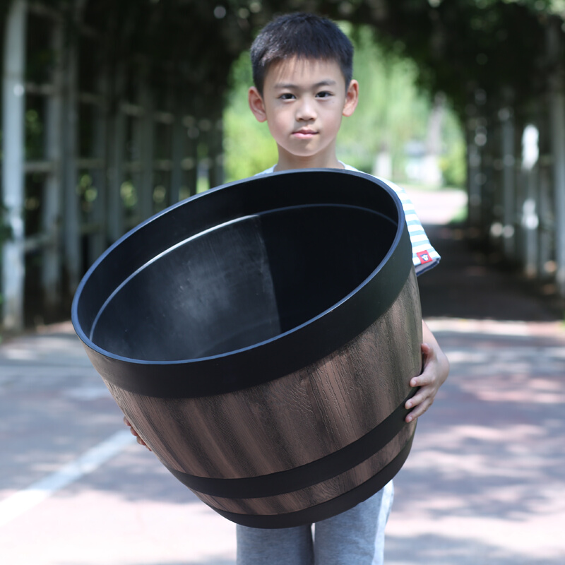 仿酒桶荷花盆塑料加厚庭院特大无孔睡莲碗莲专用水培养鱼花盆