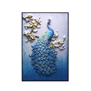 新中式入门玄关装饰画孔雀3d立体浮雕画镶钻大气客厅过道走廊墙画 券