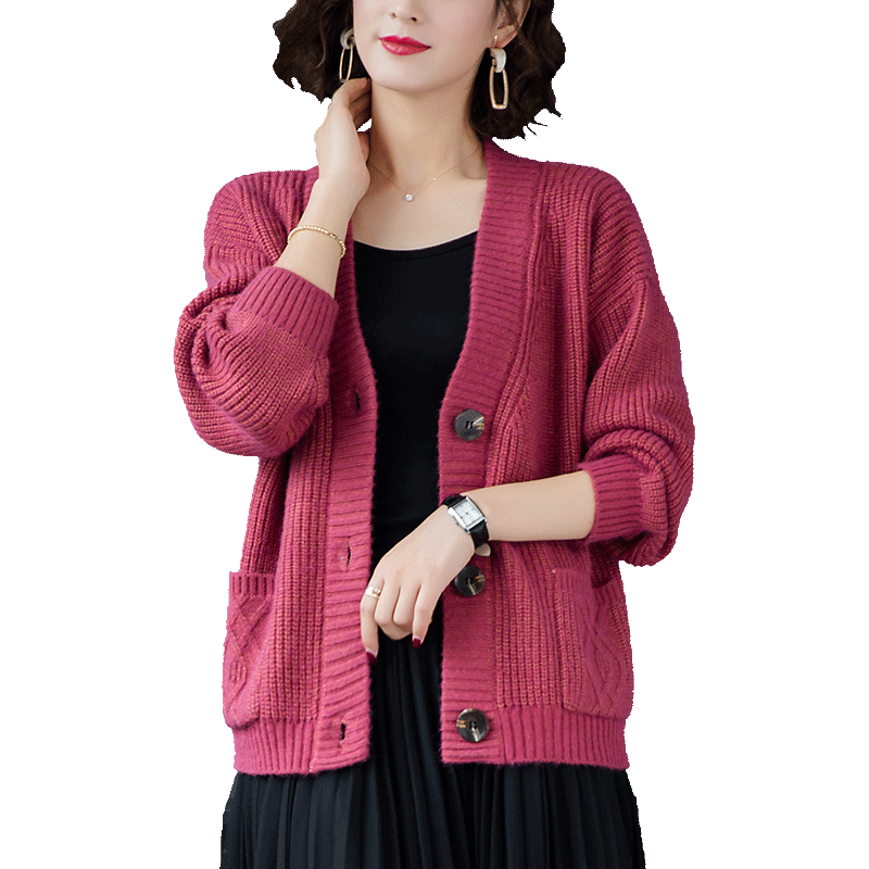 秋冬新款针织开衫女时尚百搭短款外搭粗毛线宽松女士毛衣外套加厚