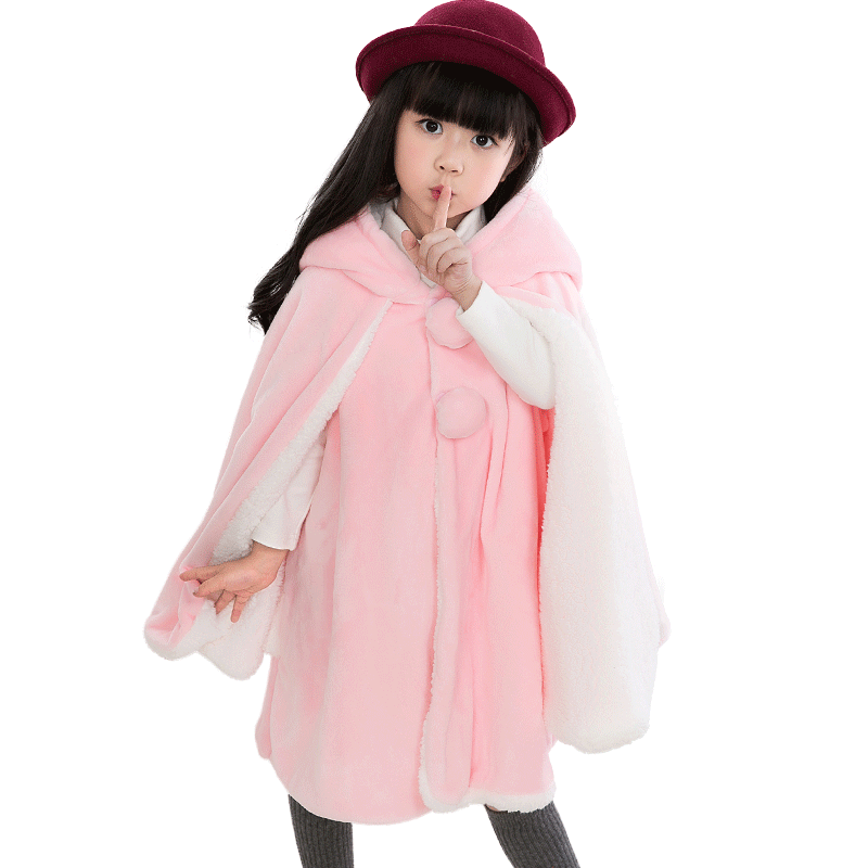 女童披风斗篷宝宝秋冬外出防风儿童披肩冬季珊瑚绒加厚小女孩外套