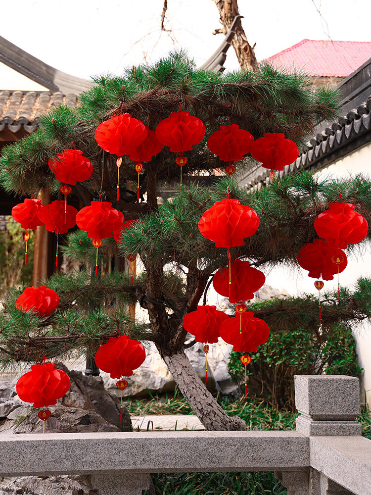 极速发货2024新款大红小纸灯笼挂饰开业商场户外装饰新年过年春节