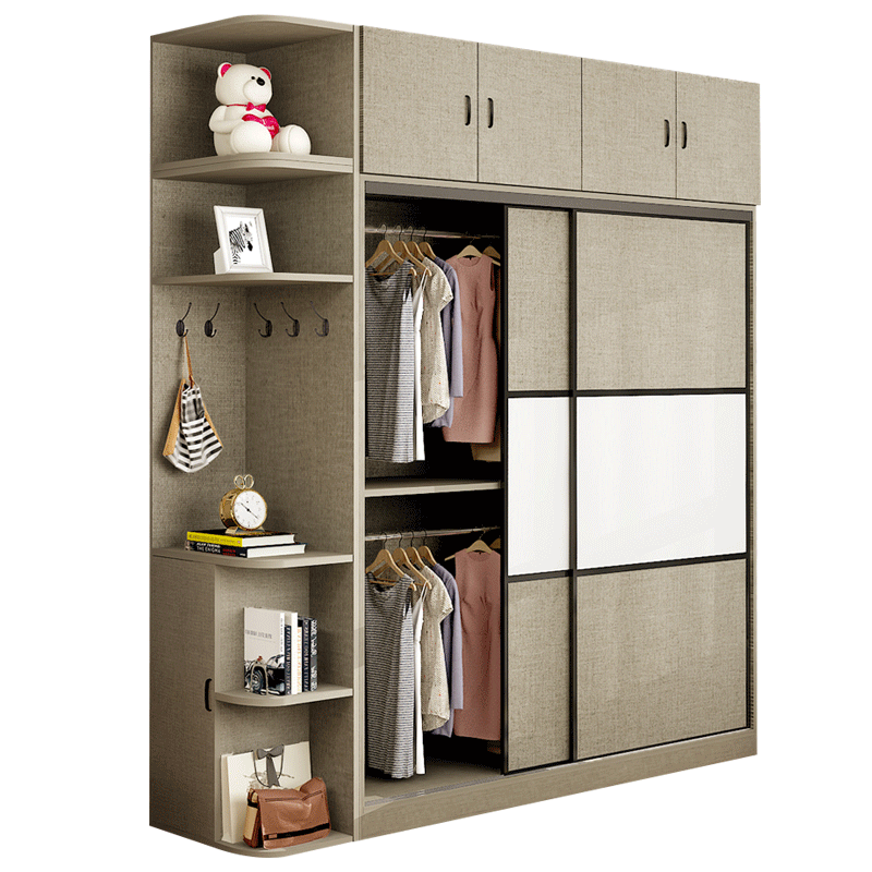 衣柜带转角推拉门衣柜现代简约大衣橱经济型卧室2门移门衣柜实木