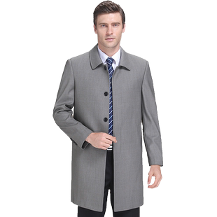 春秋中年男士西服领商务休闲风衣中老年中长款大衣外套父亲爸爸装