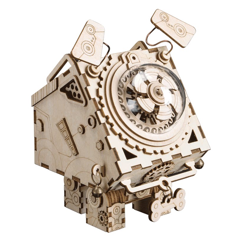 若态木质八音盒diy手工创意女孩女生生日礼品旋转发条科幻音乐盒 - 骄