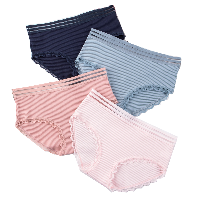 女生内裤女纯棉中腰少女日系大码胖妹妹蕾丝低腰100%全棉抗菌底裤-我