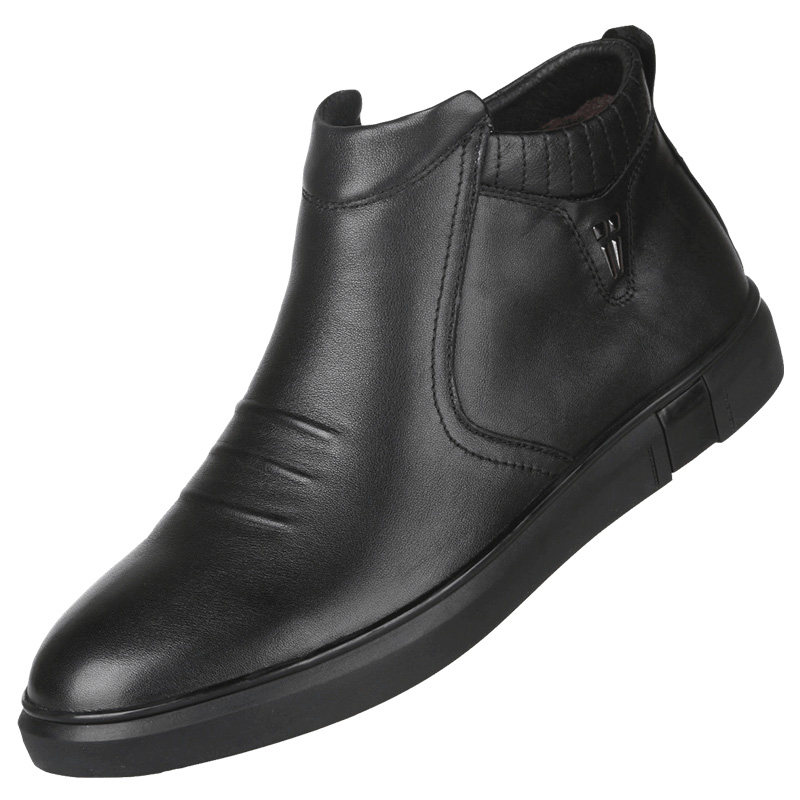 棉皮鞋男真皮冬季保暖加绒二棉鞋商务休闲英伦高帮男士切尔西短靴