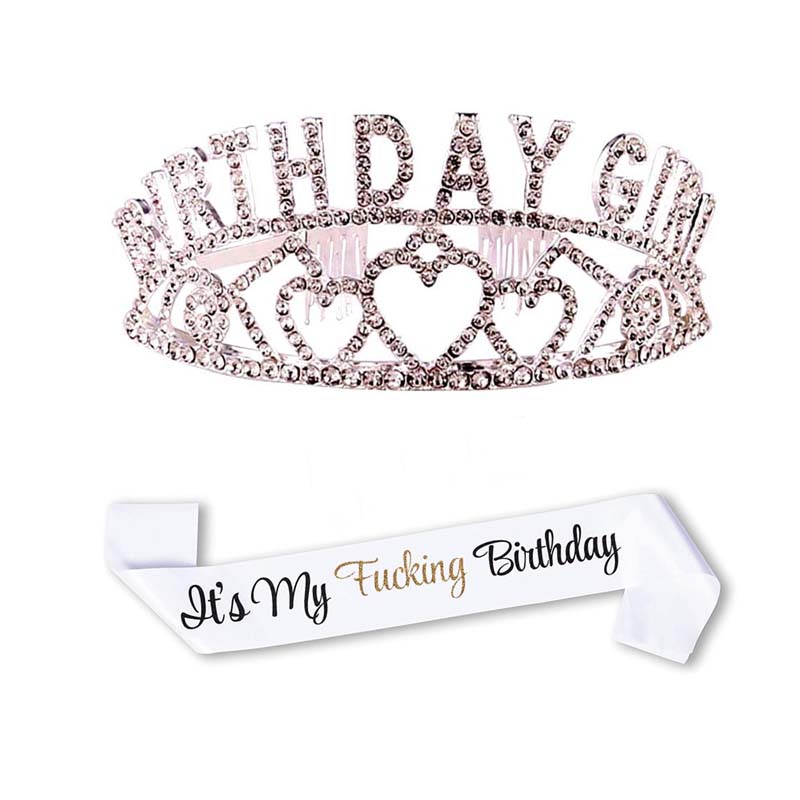 小红书生日字母水钻皇冠birthday girl肩带成人皇冠18岁生日头饰