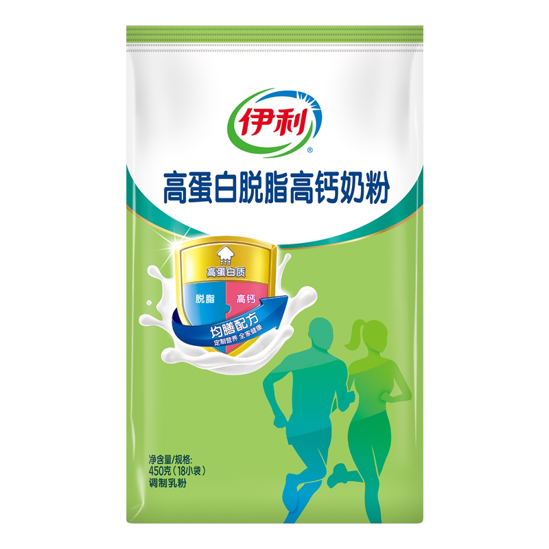 伊利 高蛋白脱脂高钙奶粉 450g 成人奶粉_不打折现价32元