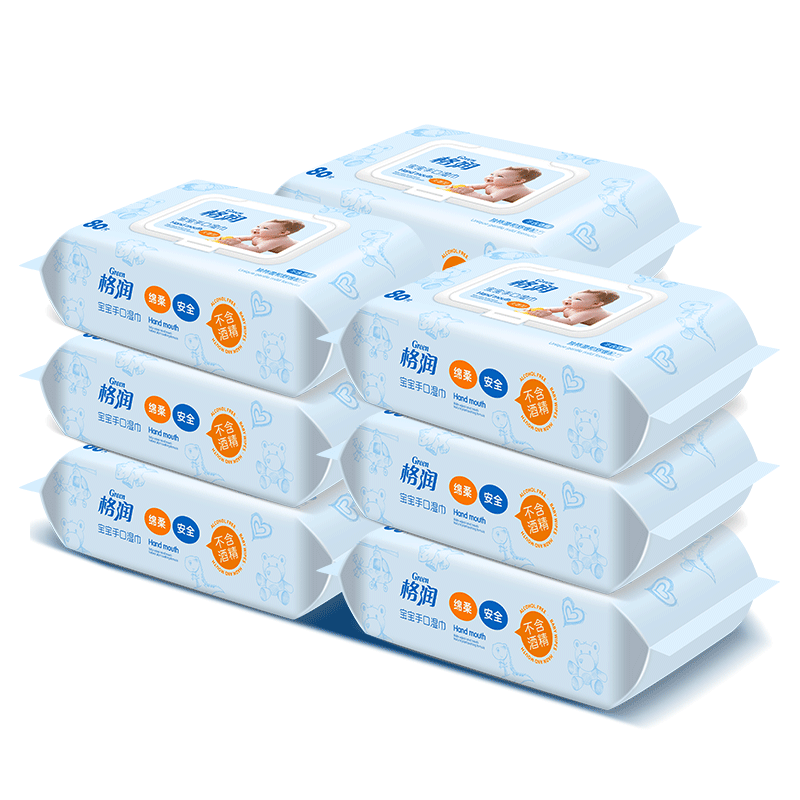 格润湿巾婴儿手口专用湿巾纸成人房事80抽10包带盖家用湿巾纸整箱