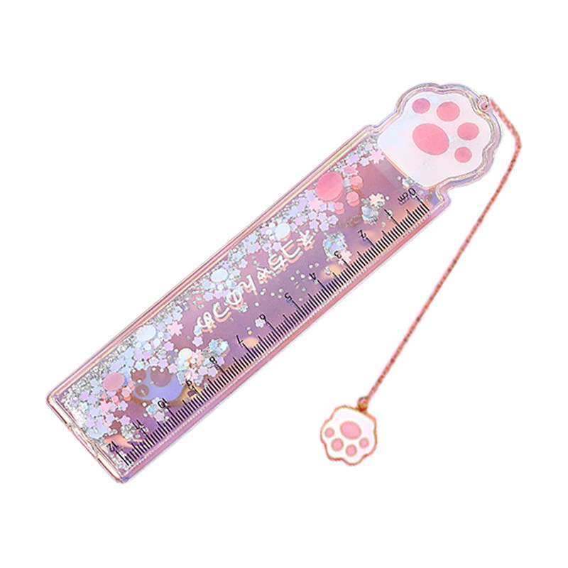 创意卡通入油流沙直尺可爱绘图尺子学生文具少女心吊坠书签刻度尺