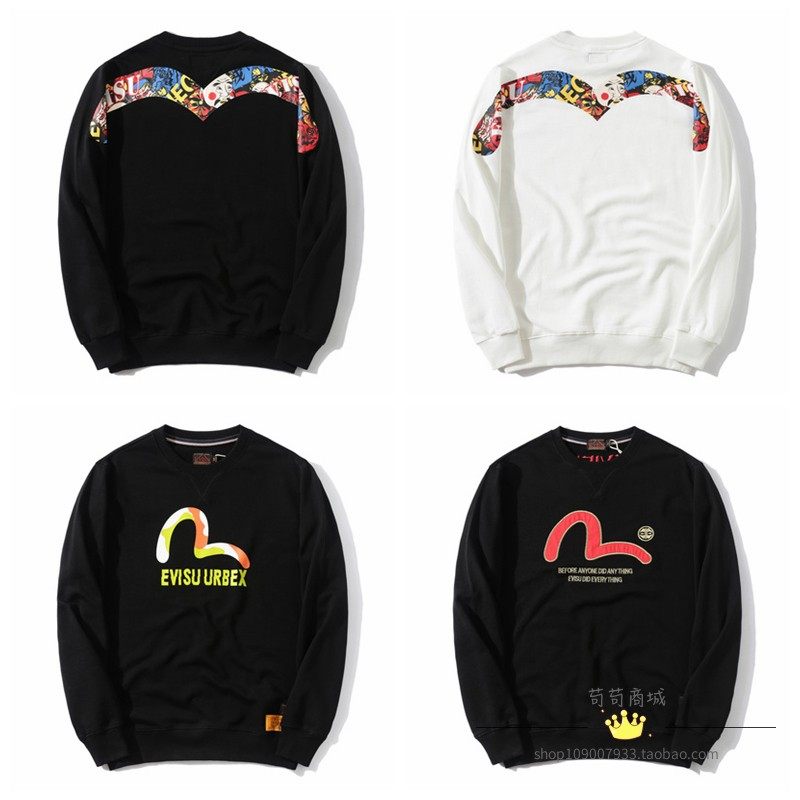 潮牌evisu福神卫衣男女烫金小m提花海鸥情侣款长袖圆领套头衫外套