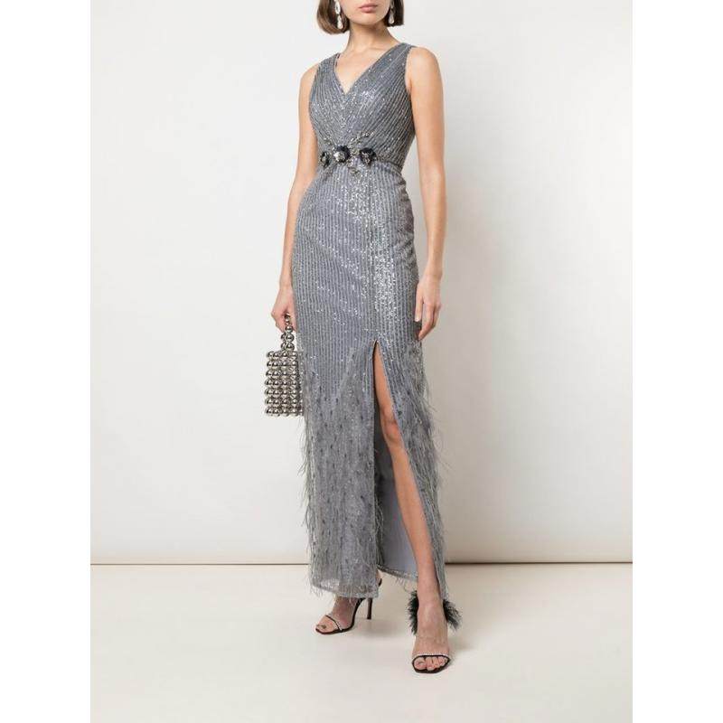 包税代购aidanmattox女2020春季新品领亮片镶嵌连衣裙 高端 法式