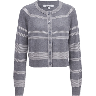 ONLY2025冬季新款开衫简约圆领舒适亲肤插肩袖条纹长袖针织衫女