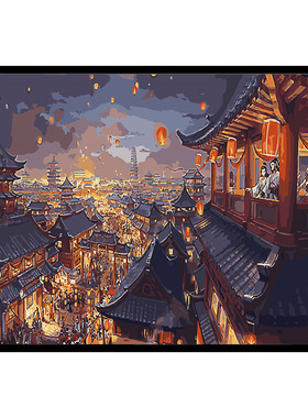 古代夜景 图画图片