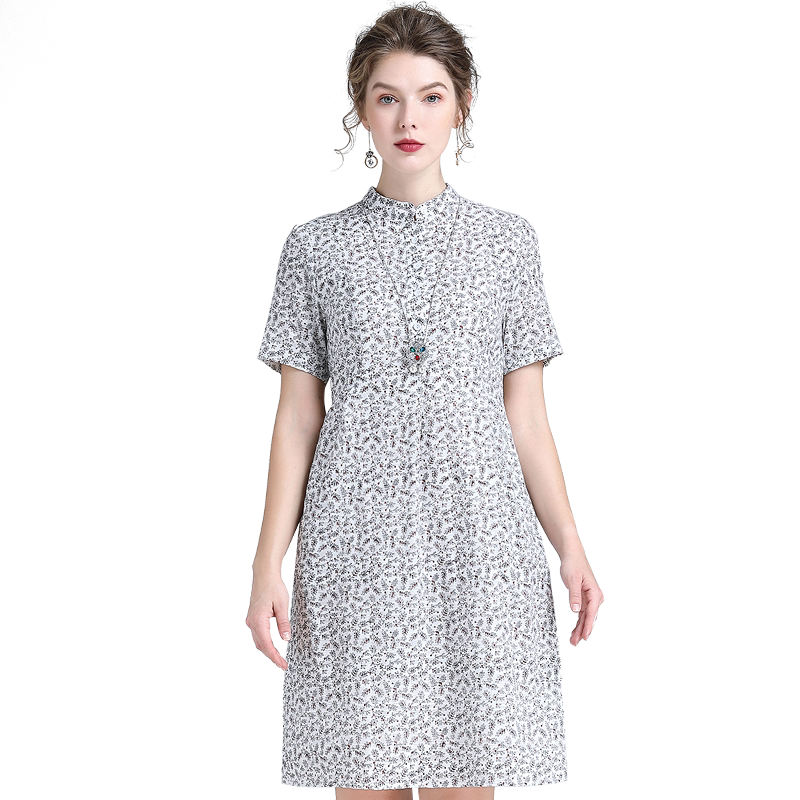 phidias简约白色碎花连衣裙2019夏季新款瑞丽小清新气质短袖裙子 - 菲