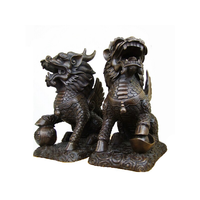 纯铜麒麟摆件一对大号招财麒麟旺财镇宅家居饰品玄关客厅店铺摆件