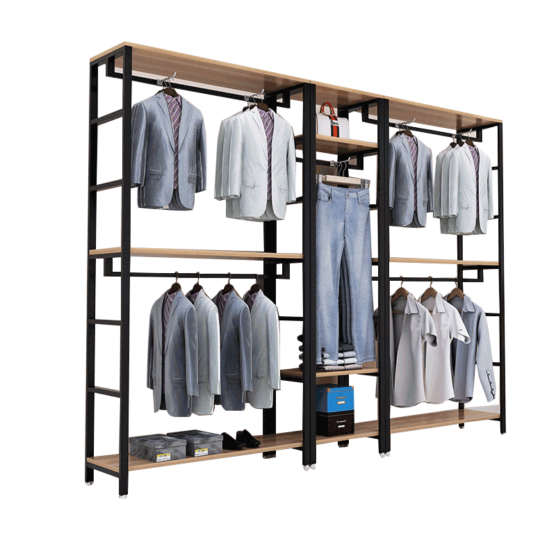服装店展示架落地式双层挂衣架男女装店货架陈列柜铁艺挂衣服架子