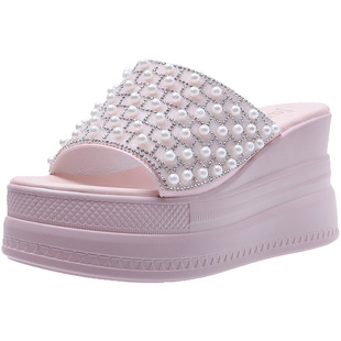 8法式平底凉鞋女夏2022年新款时装珍珠绑带粗跟仙女风罗马夏天女鞋1元