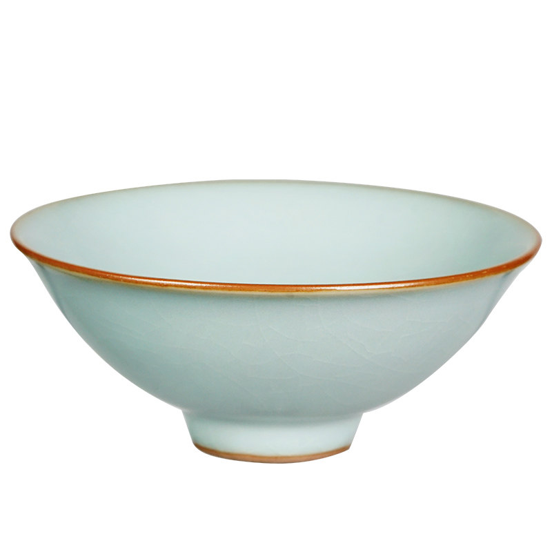 汝窑斗笠杯景德镇茶杯陶瓷品茗杯主人杯开片可养天青色茶盏冰裂釉