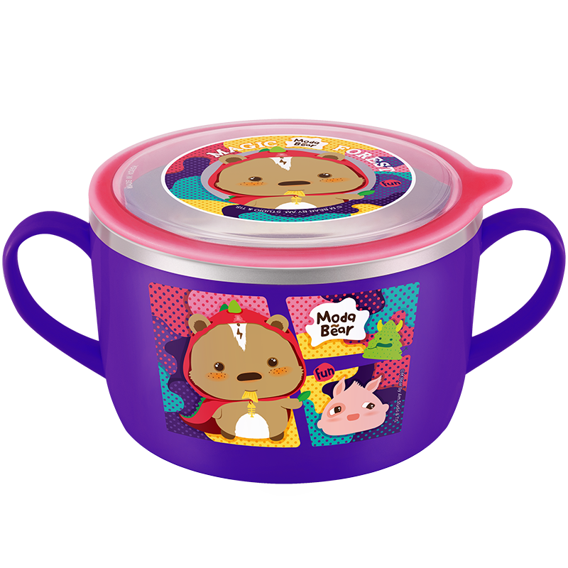 爱婴小铺 modabear不锈钢双手柄大面碗宝宝辅食碗隔热儿童餐具