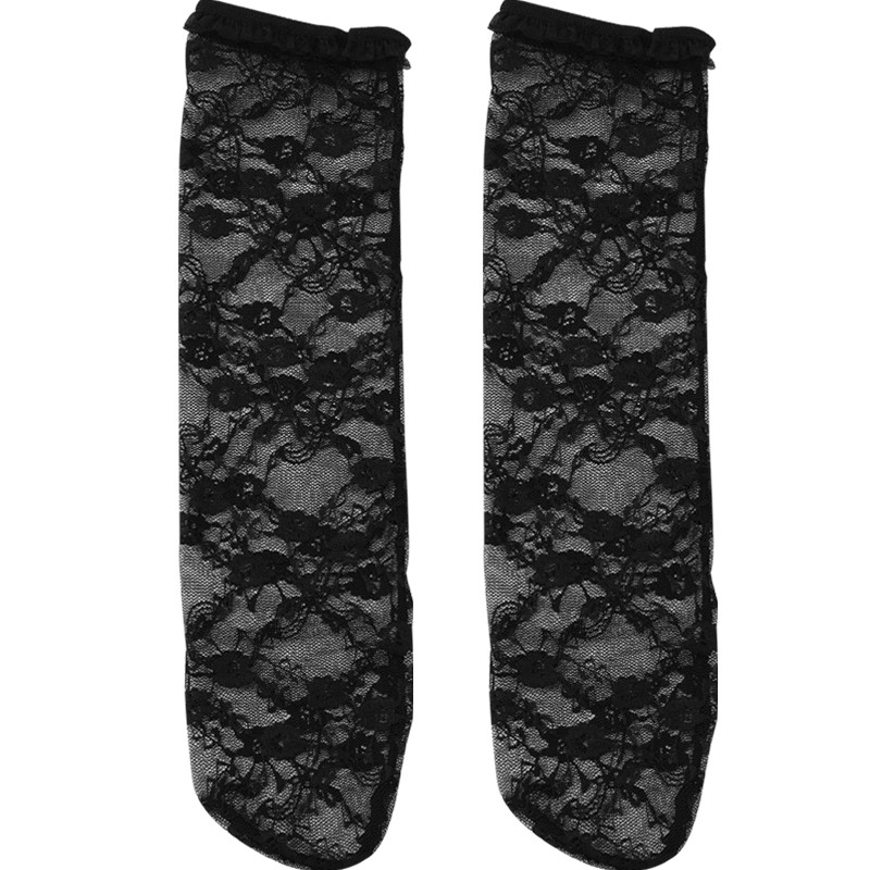 夜间教习室花边蕾丝中筒袜子女黑色短袜jk日系可爱夏季薄款ins潮