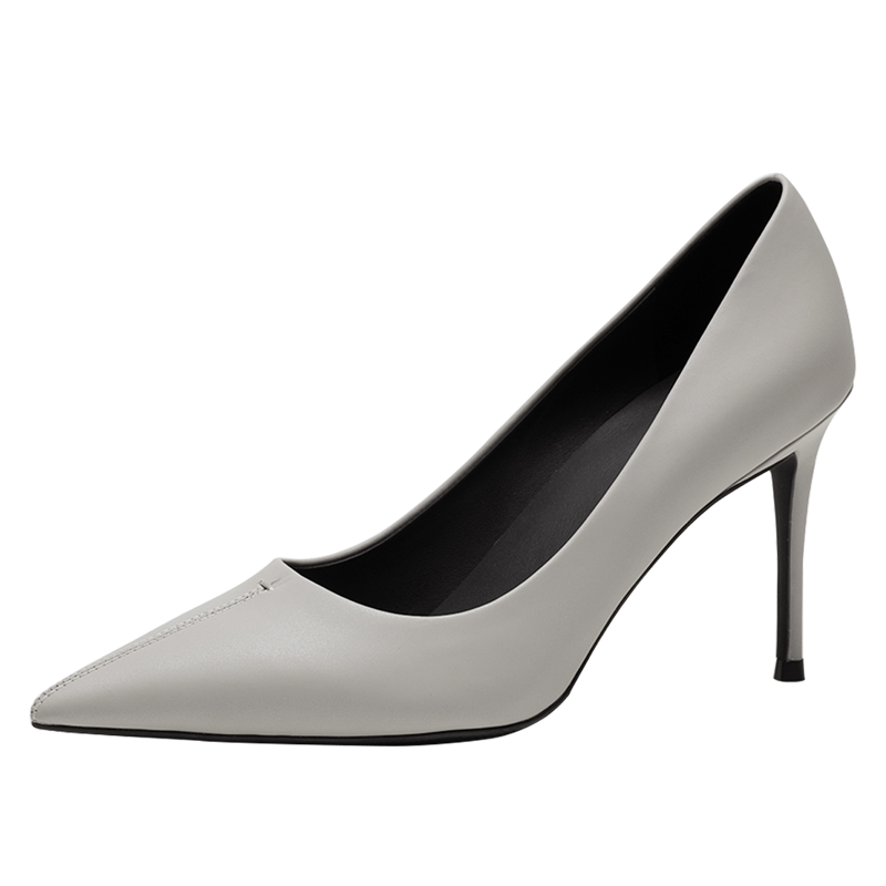 烫社交女鞋浅灰色珠光牛皮尖头细高跟