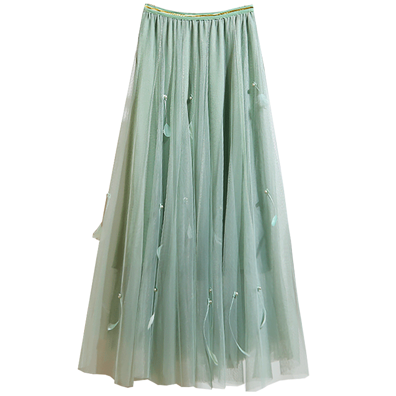 羽毛纱裙女半身裙秋冬中长款冬季网纱裙长裙冬裙新款加厚加绒裙子