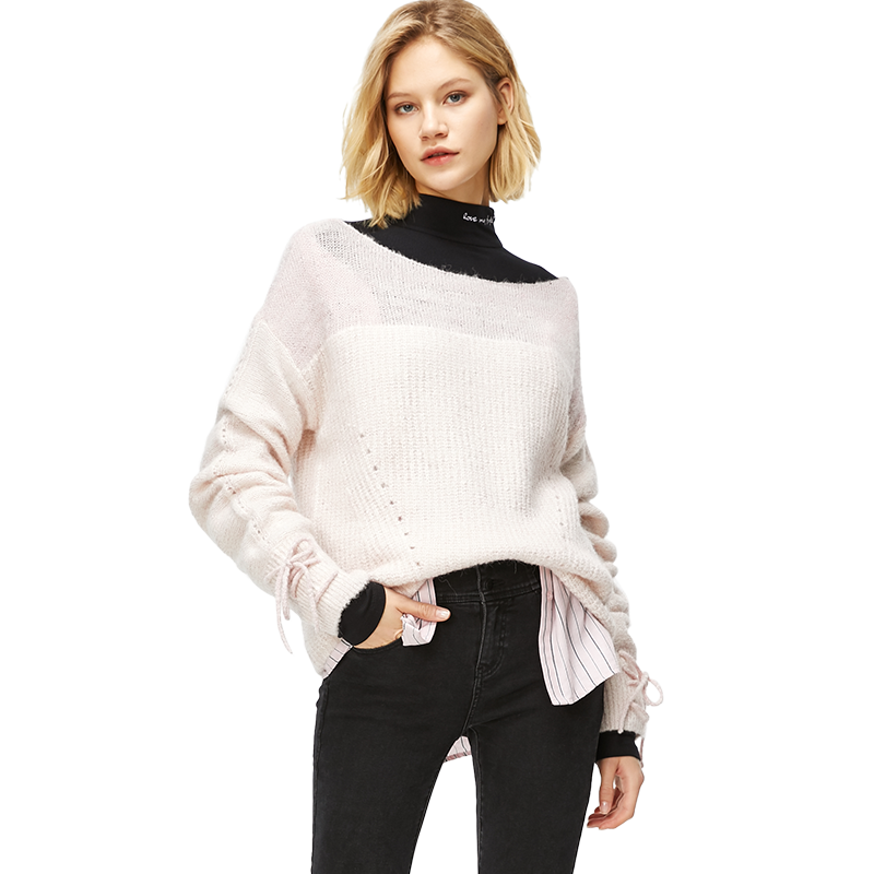 only秋季新款亮丝绑带宽松外穿毛衣针织衫女|119324574