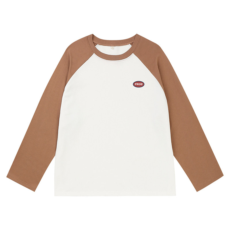 两件89prod春秋复古撞色长袖t恤女学院风百搭插肩袖打底衫