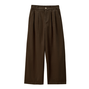 佐丹奴九分裤女纯棉灯芯绒复古风压褶半松紧腰休闲阔腿裤05424683