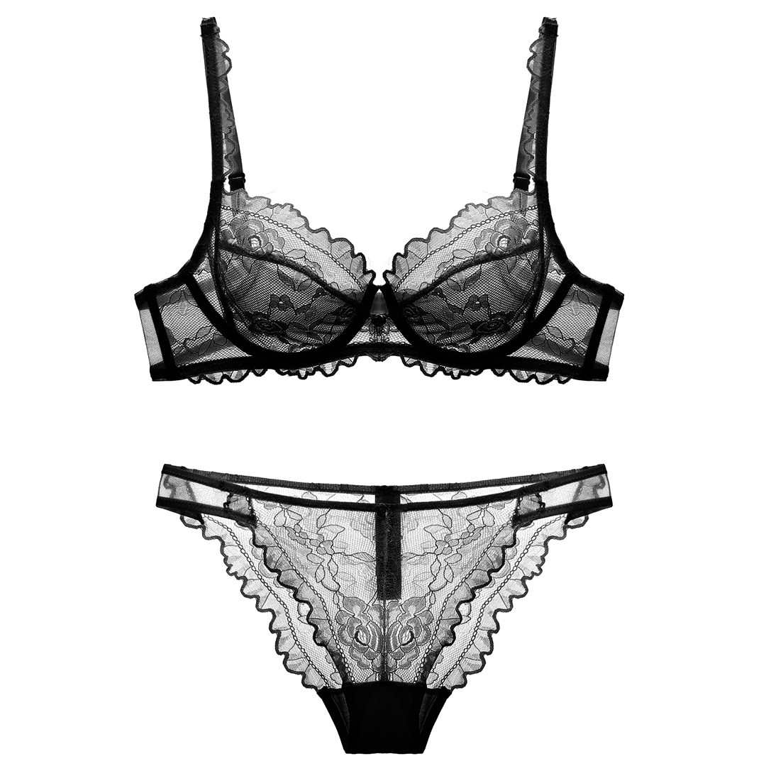 女人的秘密性感诱惑超薄透明蕾丝透视文胸套装法式文胸罩 - 女人的
