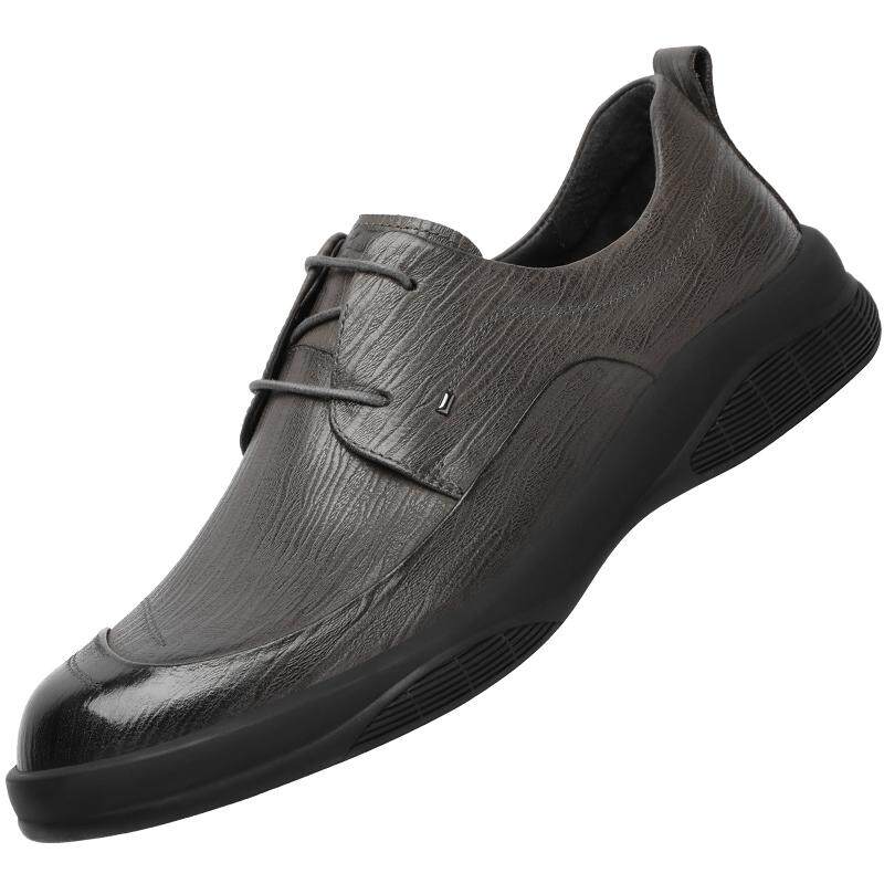 volo/犀牛男鞋秋冬男士商务休闲皮鞋男真皮系带爸爸耐磨鞋子平跟