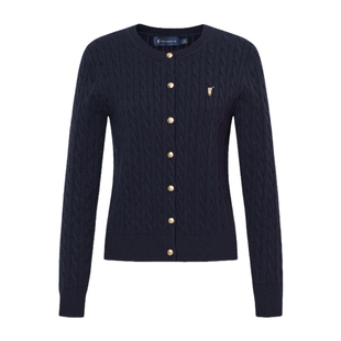 POLOWALK针织开衫外套25秋冬新款女装老钱风外搭休闲绞花毛衣外套